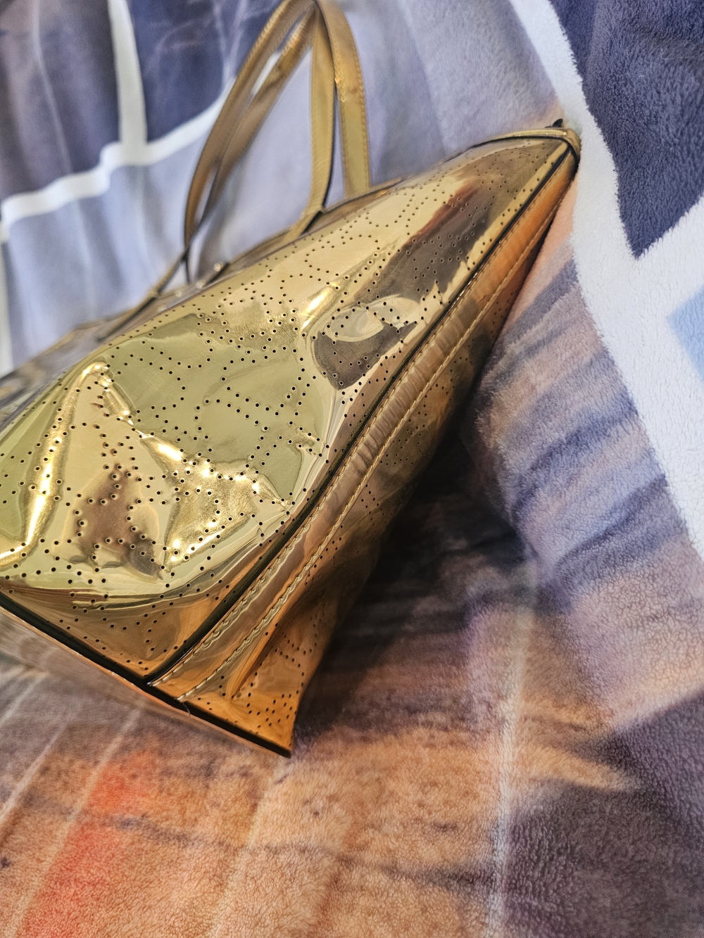 kate spade Metallic Gold Perforated Patent Tote - Picture 7 of 16